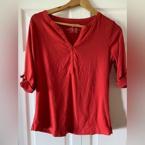 Denver Hayes top, red with elbow length sleeves